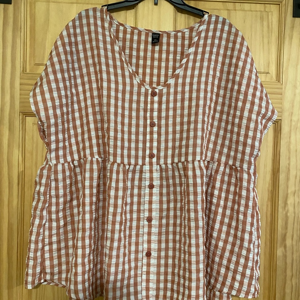 SHEIN Brown and White Plaid Blouse